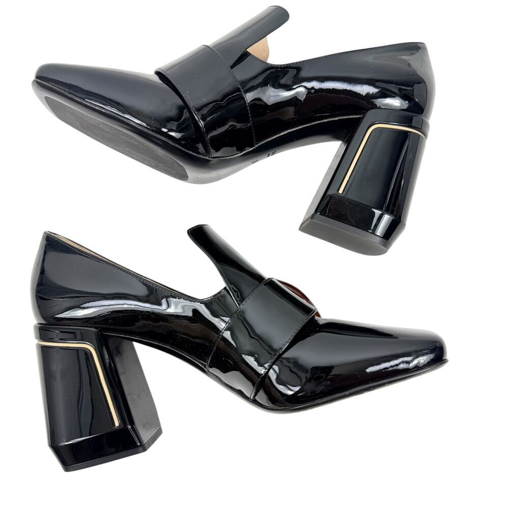 New Prada Patent Leather Amber Buckle Heeled Loafers Black Size 39 - Picture 6 of 10